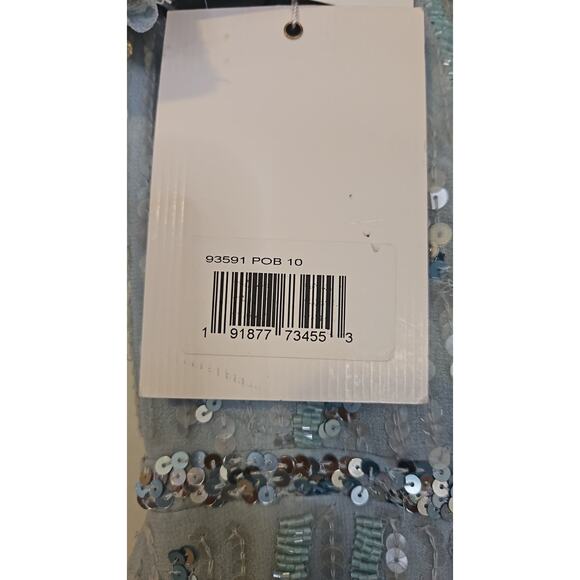 Mac Duggal Sequined V-Neck Flutter Sleeve Tea-Length Dress - Picture 7 of 7